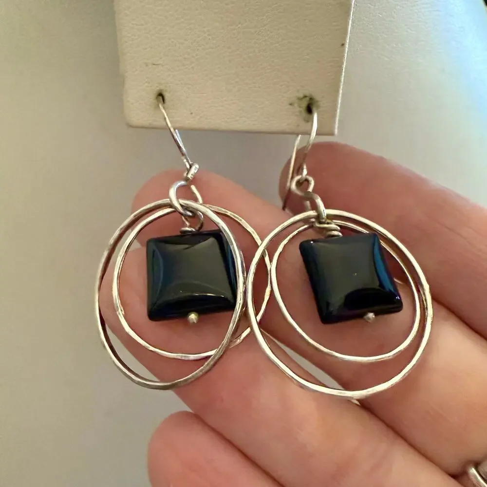 Sterling Silver Onyx Double Hoop Earrings